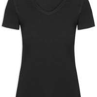 Camiseta Feminina Básica Decote Em V - Preto