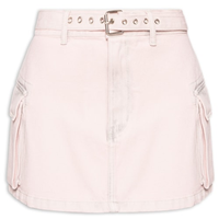 Saia Jeans Curta Com Cinto - Rosa