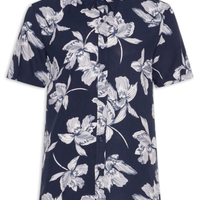 Camisa Masculina Manga Curta Floral - Azul