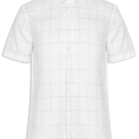 Camisa Masculina Manga Curta Puro Linho Xadrez Egeu - Branco