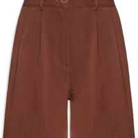 Short Feminino Alfaiataria De Pregas - Marrom