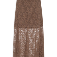 Saia Midi Em Renda - Marrom