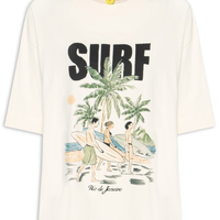 Camiseta Feminina Ampla Surf Rio - Bege