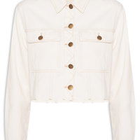 Jaqueta Feminina Jeans Com Bolso - Off White