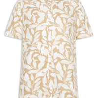 Camisa Masculina Manga Curta Estampa Folhagem - Bege