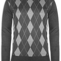 Suéter Masculino Gola Redonda Xadrez Argyle - Preto