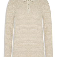 Polo Masculina Manga Longa Em Tricot - Bege