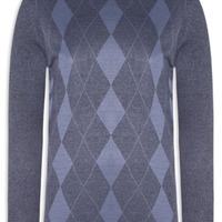Suéter Masculino Gola Redonda Xadrez Argyle - Azul