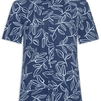 Camisa Masculina Manga Curta Estampa Folhagem - Azul