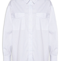 Camisa Feminina De Algodão Listrada Com Bolsos - Azul