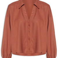 Camisa Feminina Decote V - Marrom