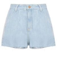 Short Feminino Jeans Boyfriend Detalhe Prega - Azul