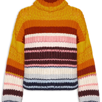 Blusão Feminino De Tricot Pull Listras Colors - Laranja
