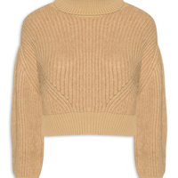 Blusão Feminino De Tricot Pull Mix Fio Com Maxi Gola - Marrom
