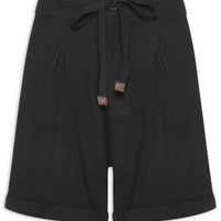 Short Feminino Amarração Com Linho - Preto