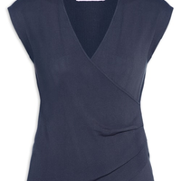 Blusa Feminina Transpassada Em Tricot - Azul