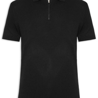 Polo Masculina Zíper Em Tricot - Preto