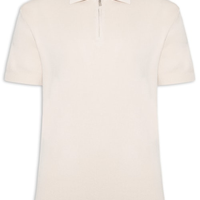 Polo Masculina Zíper Em Tricot - Bege