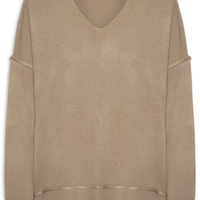 Suéter Feminino Tricot Oversized Decote V- Bege