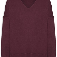 Suéter Feminino Tricot Oversized Decote V - Vermelho