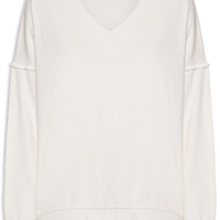 Suéter Feminino Tricot Oversized Decote V - Off White