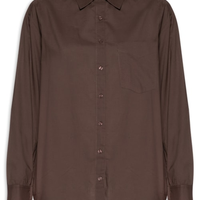 Camisa Feminina Básica Com Bolso - Marrom