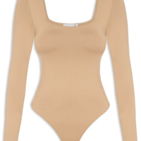 Body Feminino Manga Longa E Decote Quadrado - Bege