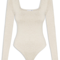 Body Feminino Manga Longa E Decote Quadrado - Bege