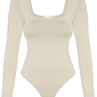 Body Feminino Manga Longa E Decote Quadrado - Bege