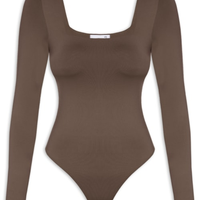 Body Feminino Manga Longa E Decote Quadrado - Marrom