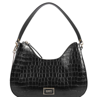 Bolsa Feminina Shoulder Média Croco - Preto