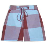 Short Feminino Xadrez Bordado Sol - Marrom