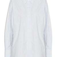 Camisa Feminina De Algodão Listrada Com Prega - Azul