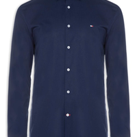 Camisa Masculina Social Slim Fit Detalhe Contrastante Poplin - Azul