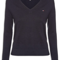 Suéter Feminino Co Jersey Stitch V - Azul