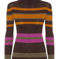 Blusa Feminina De Tricot Manga Longa Listra Colorida - Marrom
