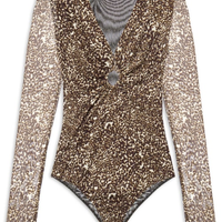 Body Manga Longa Tule Estampa Kira - Animal Print