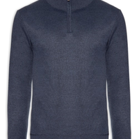 Tricot Masculino Gola Alta Meio Zíper - Azul