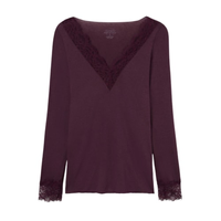Blusa Manga Comprida Em Cashmere Ultralight e Renda - Bordô