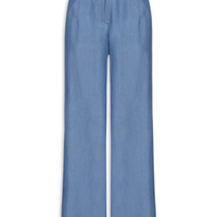 Calça Feminina Ampla Com Pregas - Azul