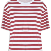 Camiseta Feminina Listras Fio Tinto - Vermelho