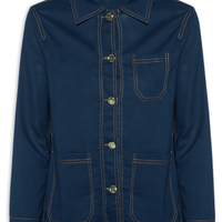 Camisa Feminina Linho com Bolsos Azul