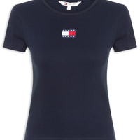 Camiseta Feminina Slim Badge Rib Tee - Azul
