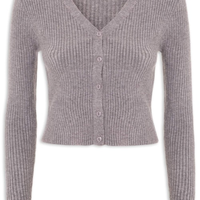 Cardigã Feminino Tricot Gola V - Cinza