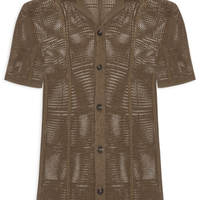 Camisa Masculina em Tricô Texturizada - Marrom