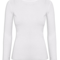 Suéter Feminino Tricot Canelado Gola Alta - Cinza