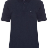 Polo Masculina Manga Curta Logo Bordado - Azul