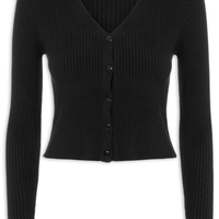Cardigã Feminino Tricot Gola V - Preto