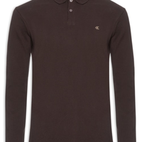 Polo Masculina Manga Longa Regular CK Bordado - Marrom