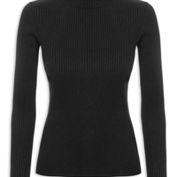 Suéter Feminino Tricot Canelado Gola Alta - Preto